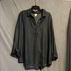 Chico's Dark Navy Button-Front Tunic EUC size 3 (xl)